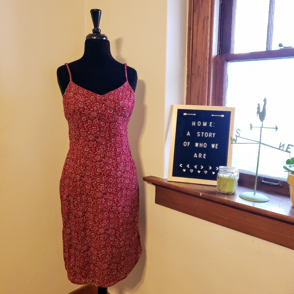 Loft Red Floral Empire Waist Dress 8